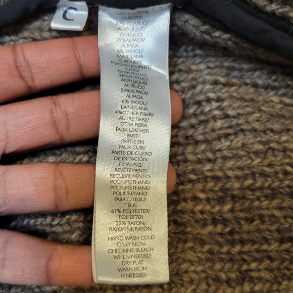 LOFT Brown Knit Moto Jacket Sweater Asymmetrical Zip Faux Leather Trim - Picture 5 of 5